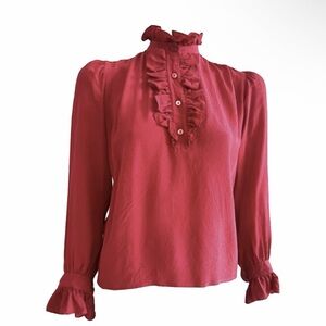 Saint Laurent Rive Gauche Vintage Red Silk Blouse - MSRP $995